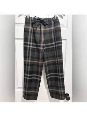 Aritzia Babaton Jimmy Pants Mid Rise Trousers Black Tan Tie Front Pull On Sz XS